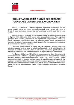 FRANCO SPINA NUOVO SEGRETARIO GENERALE CAMERA DEL LAVORO CHIETI